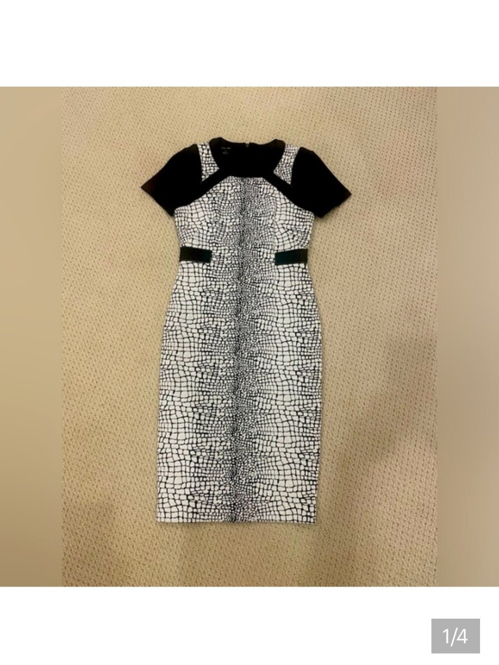 Textured Black and White Midi Sheath Dress